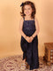 Vastramay SISHU Girl's Navy Blue Draped Skirt With Crop Top